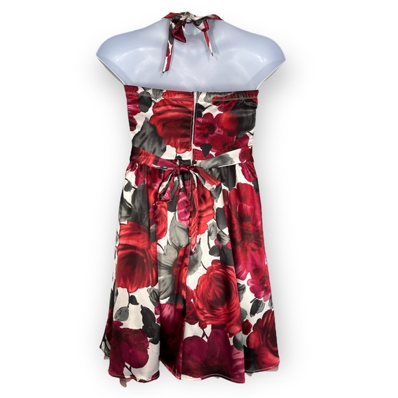 Ruby Rox Formal Floral Fit & Flare Halter Mini Dress Cream Red Gray Size 13 - Picture 6 of 12